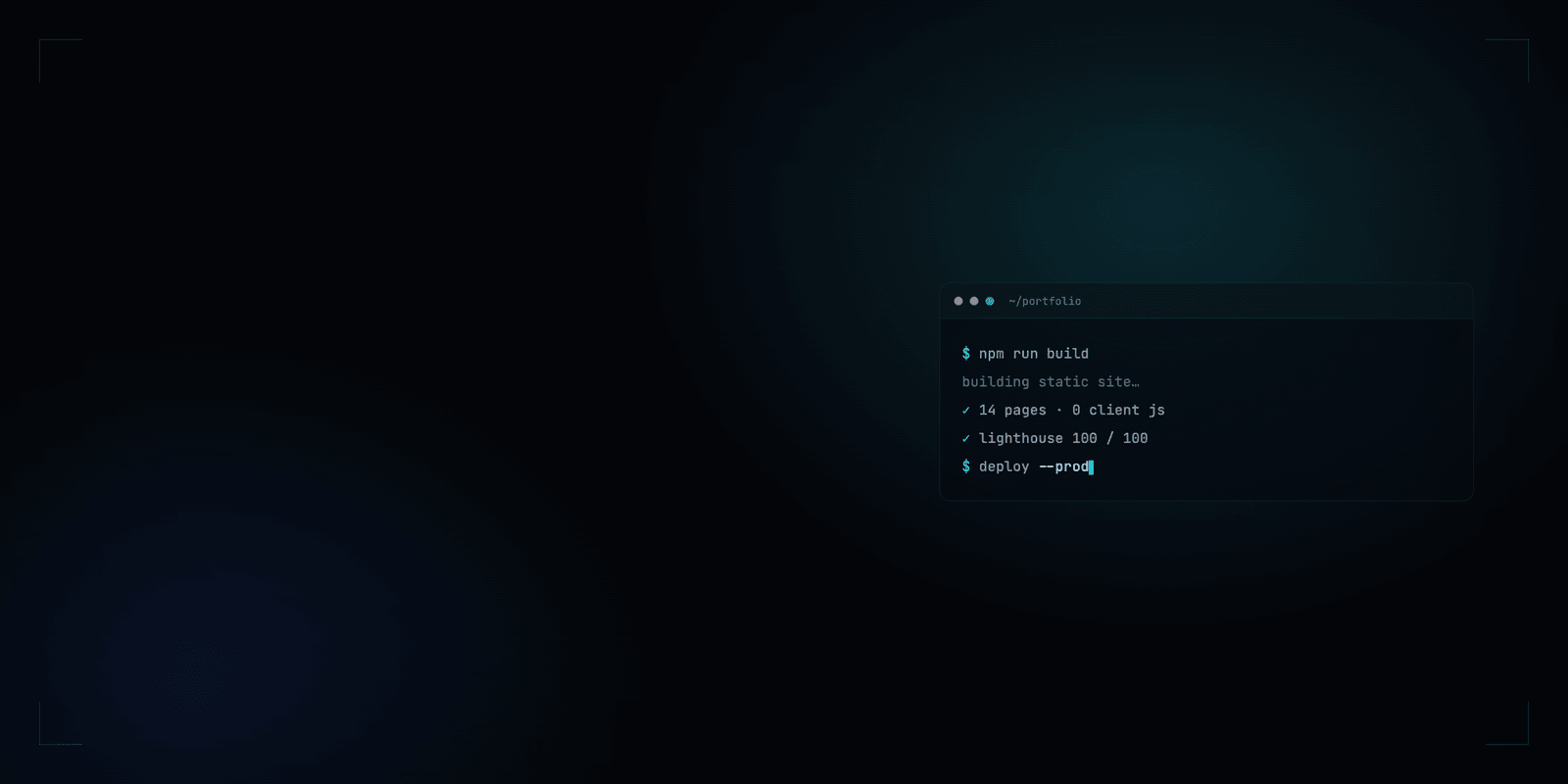 Cover for the Personal Portfolio project, showing a terminal window running the production build and deploy commands.